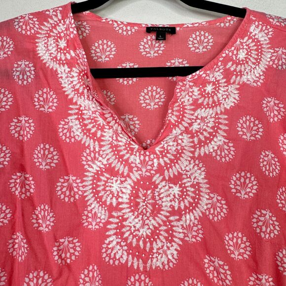 Talbots Embroidered Beaded Y2K Floral Print Tunic Top Women's Size Large - Picture 4 of 7